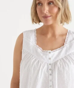 Sussan Nighties>Flock Spot Sleeveless Nightie WHITE