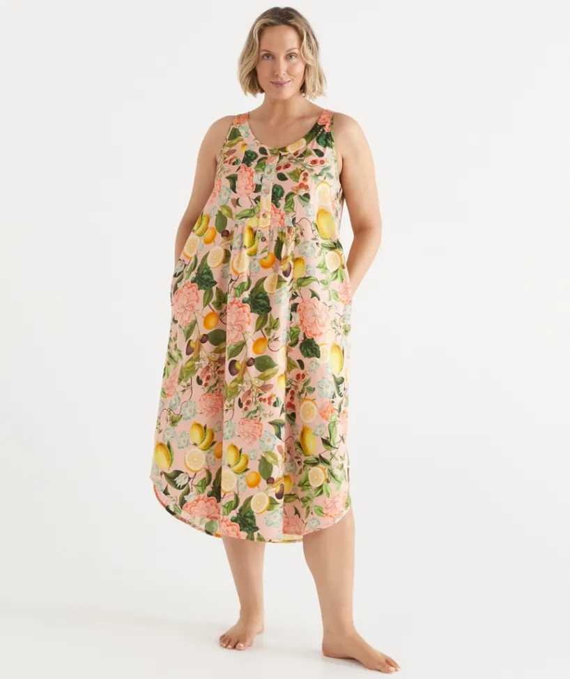 Sussan Nighties>Floral Botanical Orchard Sleeveless Nightie PINK LEMONADE