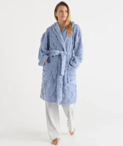 Sussan Dressing Gowns>Floral Hooded Robe - Blue CORNFLOWER