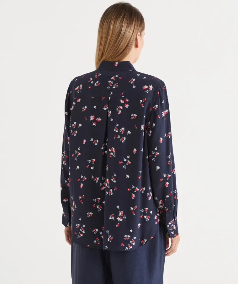 Sussan Tops|Shirts & Blouses>Floral Print Long Sleeve Shirt - MIDNIGHT