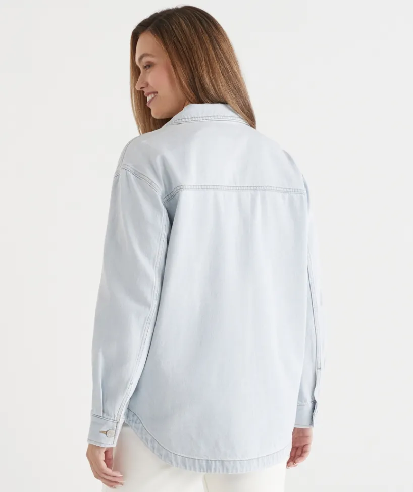 Sussan Denim|Denim Jackets & Shackets>Front Pocket Detail Denim Jacket PALE WASH