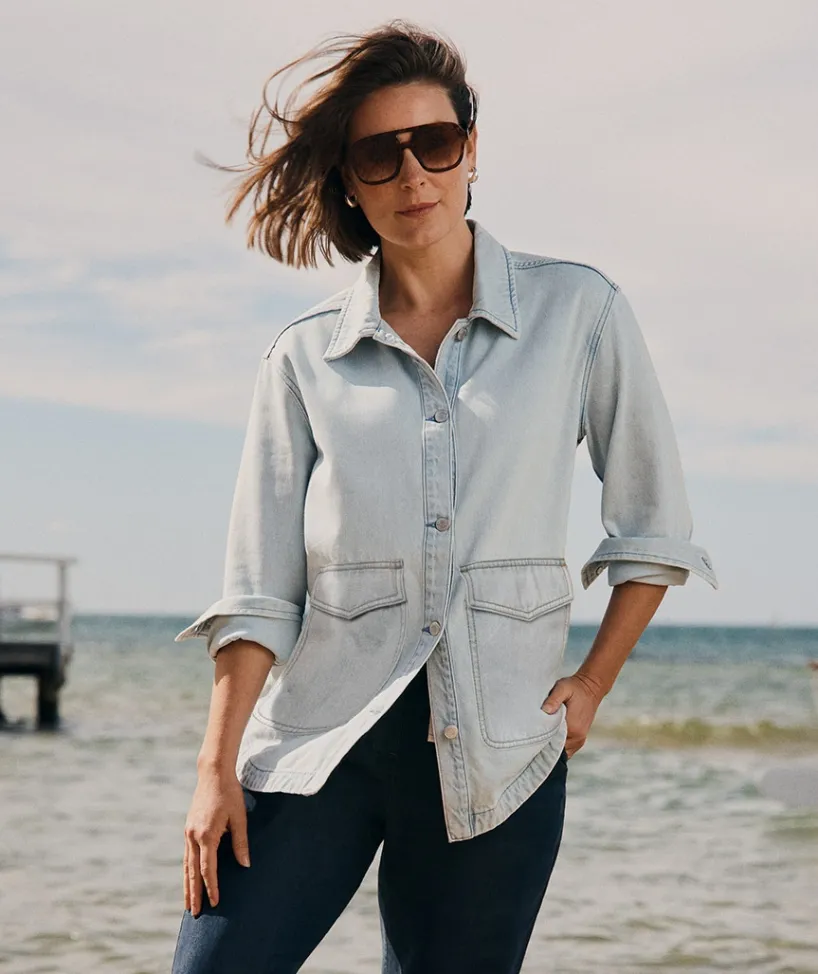 Sussan Denim|Denim Jackets & Shackets>Front Pocket Detail Denim Jacket PALE WASH