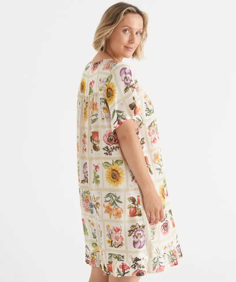 Sussan Nighties>Garden Stamp Print Short Sleeve Nightie MULTI
