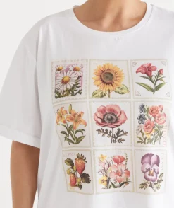 Sussan Women's Pyjama Tops>Garden Stamp Short Sleeve Pyjama Tee WHITE