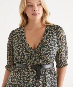 Sussan Belts>Gold Buckle Leather Belt BLACK