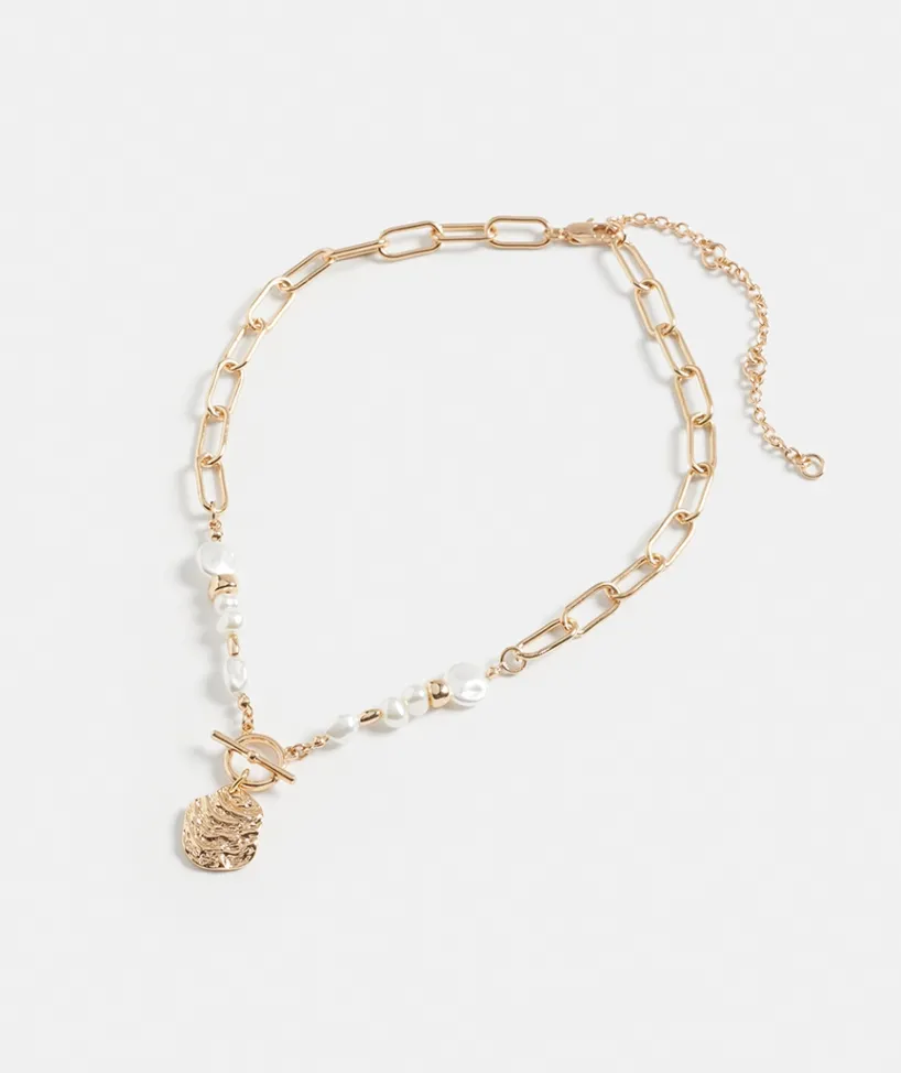 Sussan Jewellery>Pearl Chain Fob Necklace GOLD
