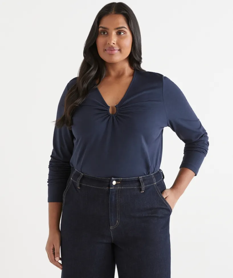 Sussan Tops>Hardware Detail Long Sleeve Top - Navy INK
