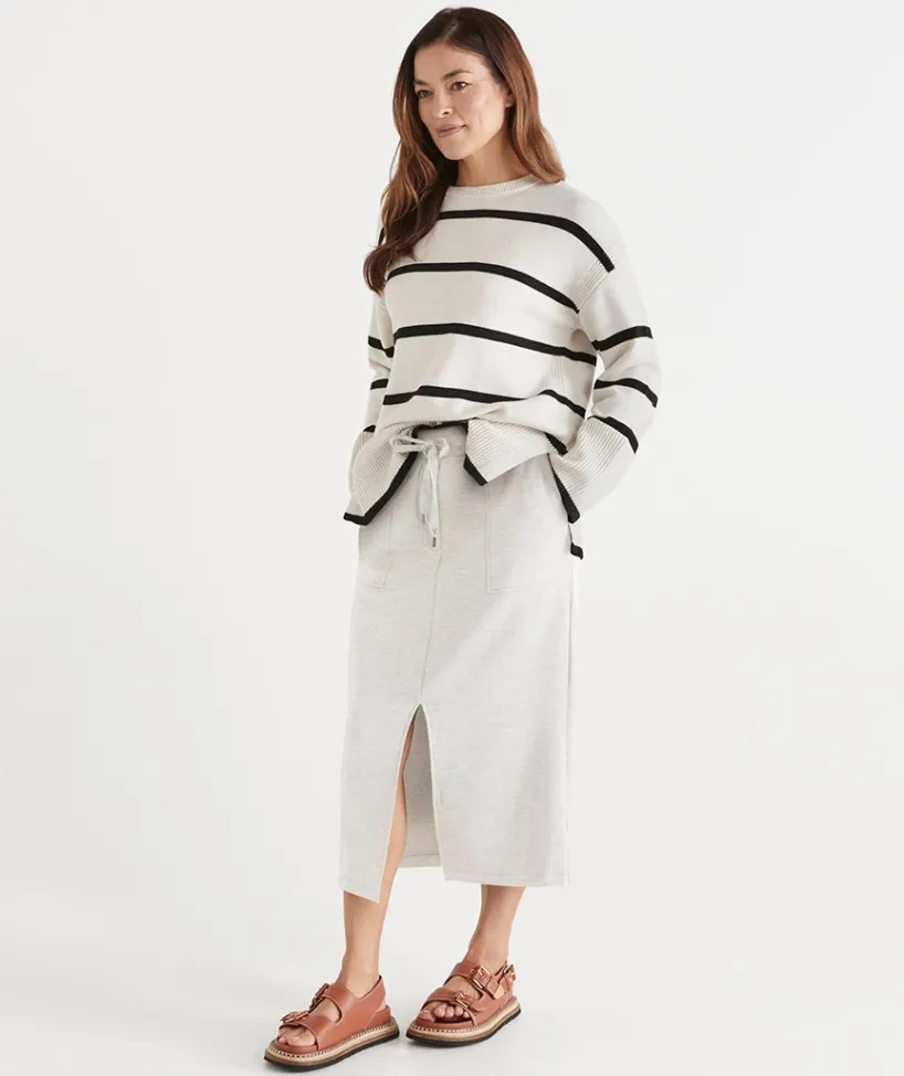 Sussan Loungewear|Skirts>Jersey Stretch Midi Skirt SNOW MARLE