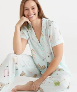 Sussan Pyjama Sets>Jetsetter Travel Short Sleeve Novelty Pyjama Set MINT