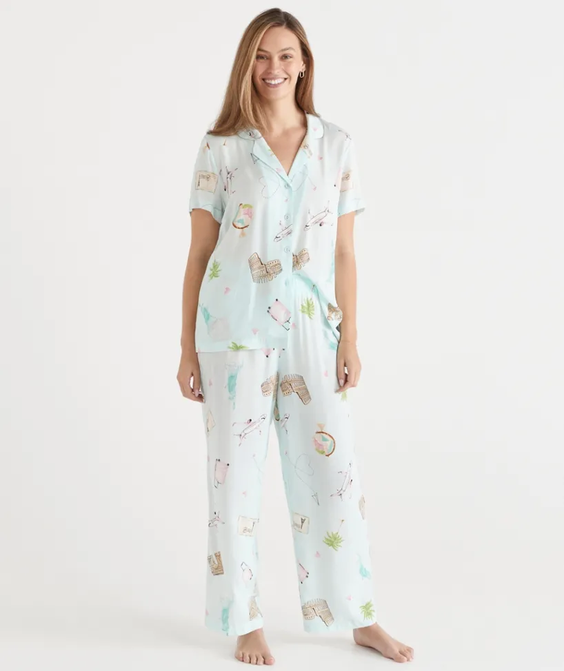 Sussan Pyjama Sets>Jetsetter Travel Short Sleeve Novelty Pyjama Set MINT