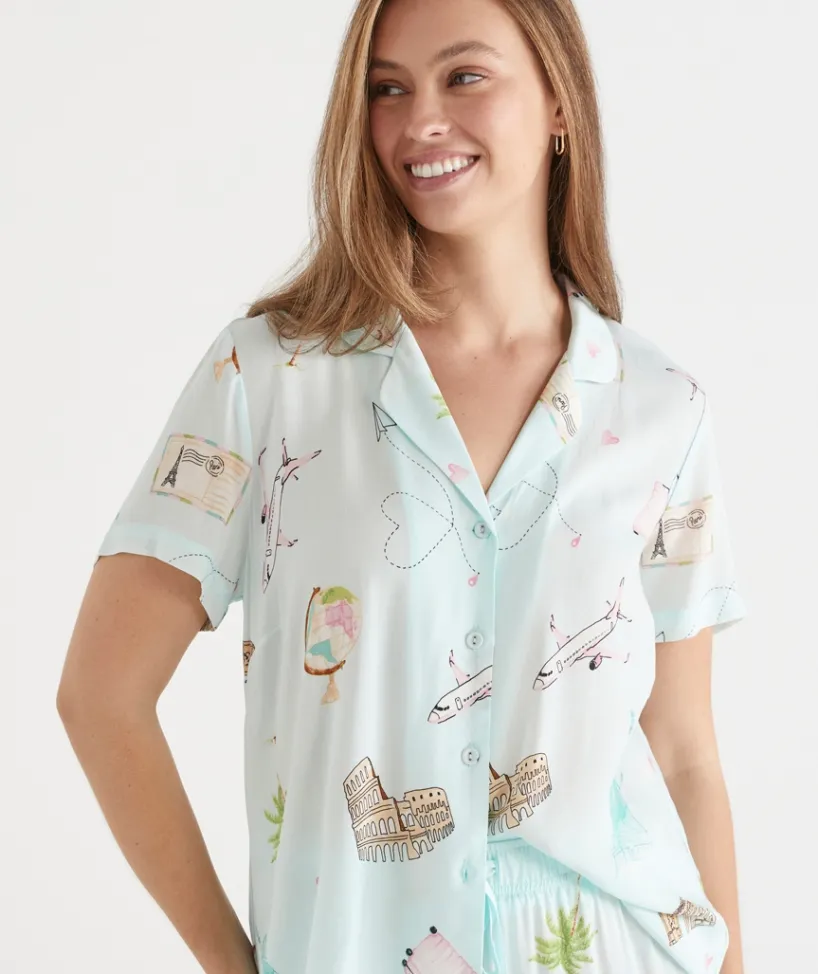 Sussan Pyjama Sets>Jetsetter Travel Short Sleeve Novelty Pyjama Set MINT