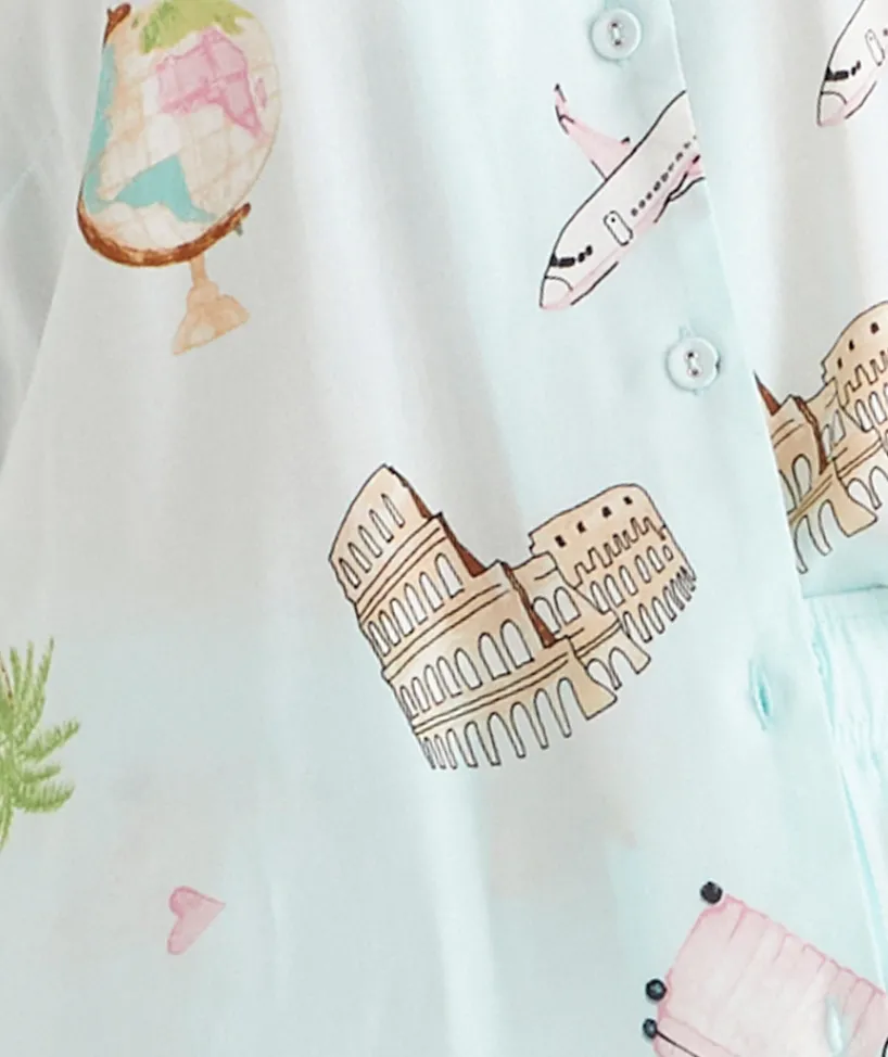 Sussan Pyjama Sets>Jetsetter Travel Short Sleeve Novelty Pyjama Set MINT