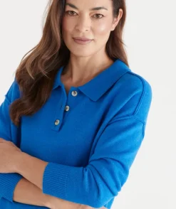 Sussan Tops|Knitwear>Knit Rugby Polo Jumper - ELECTRIC BLUE