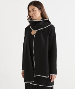 Sussan Jackets & Coats|Knitwear>Knit Scarf Coatigan BLACK