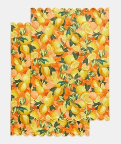 Sussan Gift & Wellbeing>Lemon Print Tea Towel Set - ORANGE