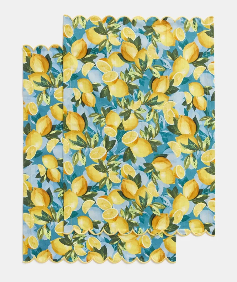 Sussan Gift & Wellbeing>Lemon Print Tea Towel Set - BLUE