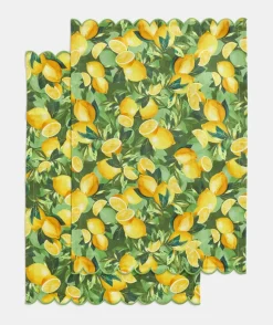 Sussan Gift & Wellbeing>Lemon Print Tea Towel Set - GREEN