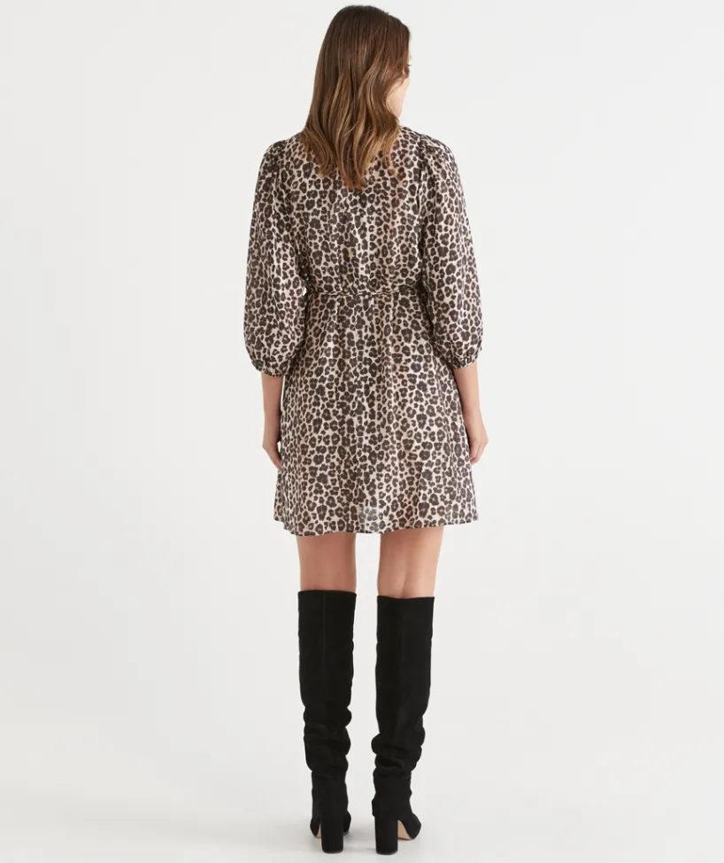 Sussan Dresses>Leopard Print Belted Midi Shirt Dress NATURAL