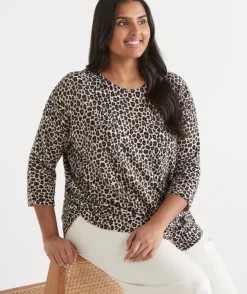 Sussan Tops|Knitwear>Leopard Print Curve Hem Jumper BROWN