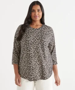 Sussan Tops|Knitwear>Leopard Print Curve Hem Jumper BROWN