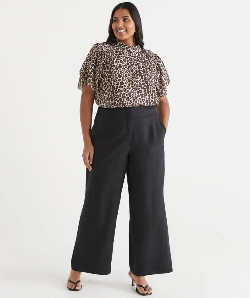 Sussan Tops|Shirts & Blouses>Leopard Print Flutter Sleeve Top NATURAL
