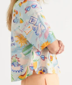 Sussan Tops|Matching Sets>LINEN BLEND COSTA DEL SOL SHIRT BLUE