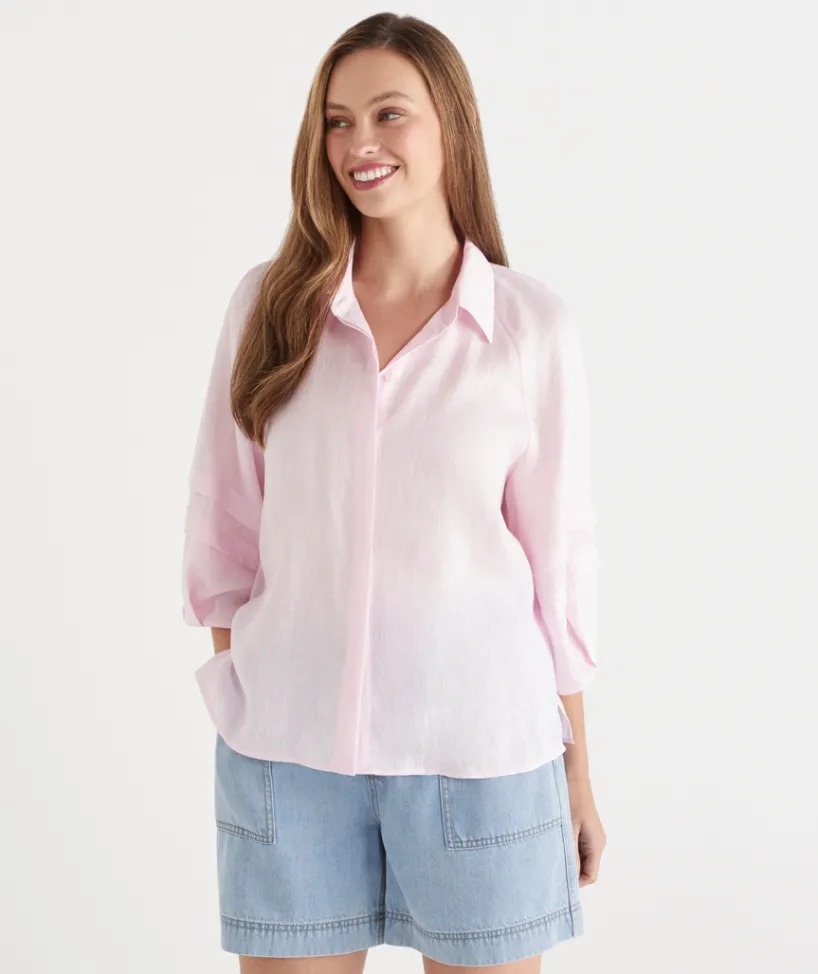 Sussan Shirts & Blouses|Tops>LINEN PLEAT DETAIL SHIRT