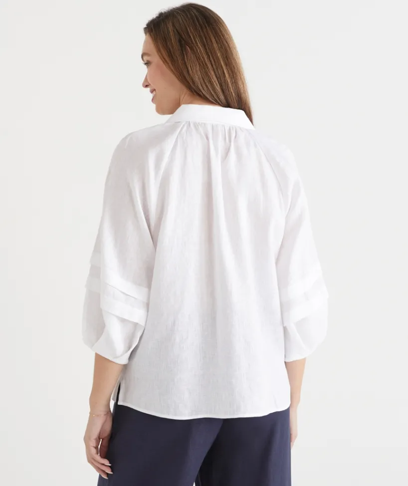 Sussan Shirts & Blouses|Tops>LINEN PLEAT DETAIL SHIRT