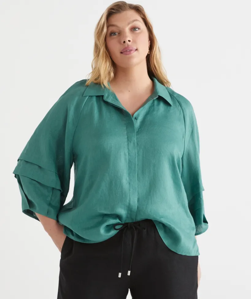 Sussan Shirts & Blouses|Tops>LINEN PLEAT DETAIL SHIRT