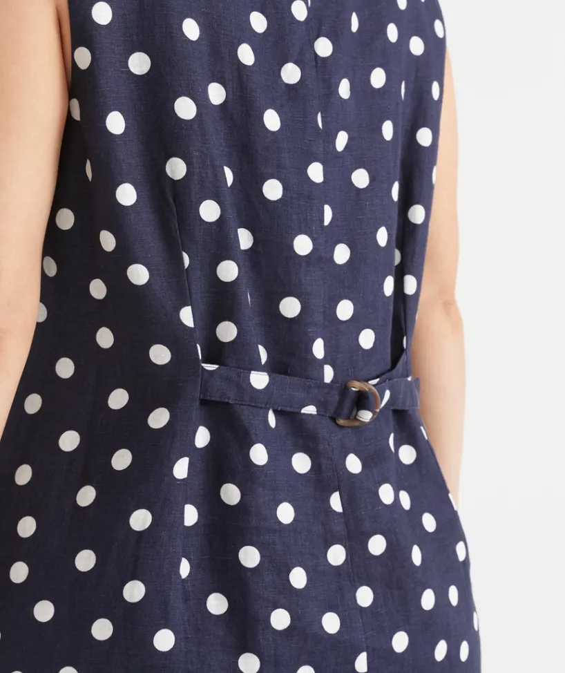 Sussan Dresses>Linen Polka Dot Sleeveless Dress INK
