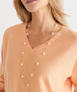 Sussan Jewellery>Long Glass Pearl Necklace - GOLD