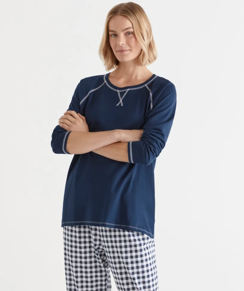 Sussan Women's Pyjama Tops|Everyday Icons>Long Sleeve Contrast Pyjama Top NAVY