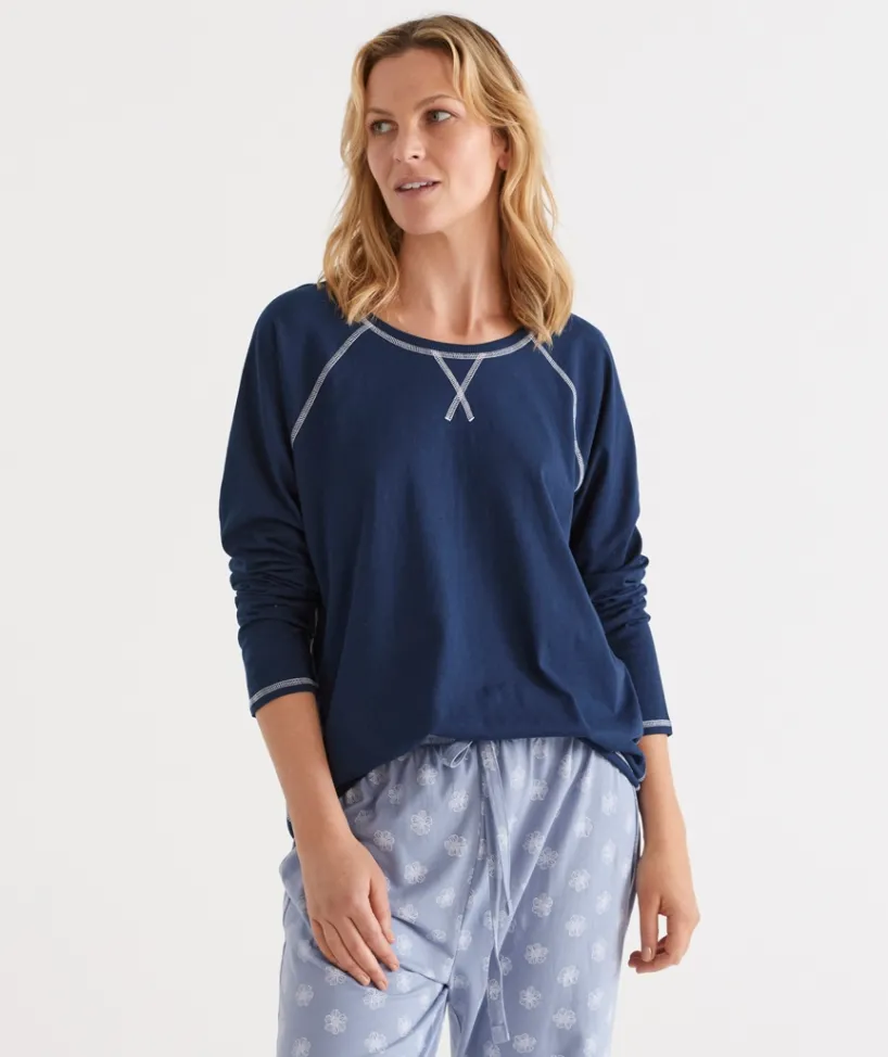 Sussan Women's Pyjama Tops|Everyday Icons>Long Sleeve Contrast Pyjama Top NAVY