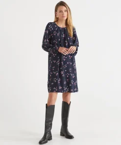 Sussan Dresses>Long Sleeve Floral Shift Dress MIDNIGHT