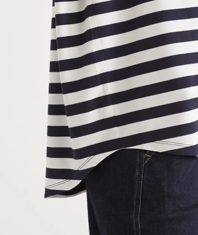 Sussan Tops>Long Sleeve Stripe Pleat Back Top - INK