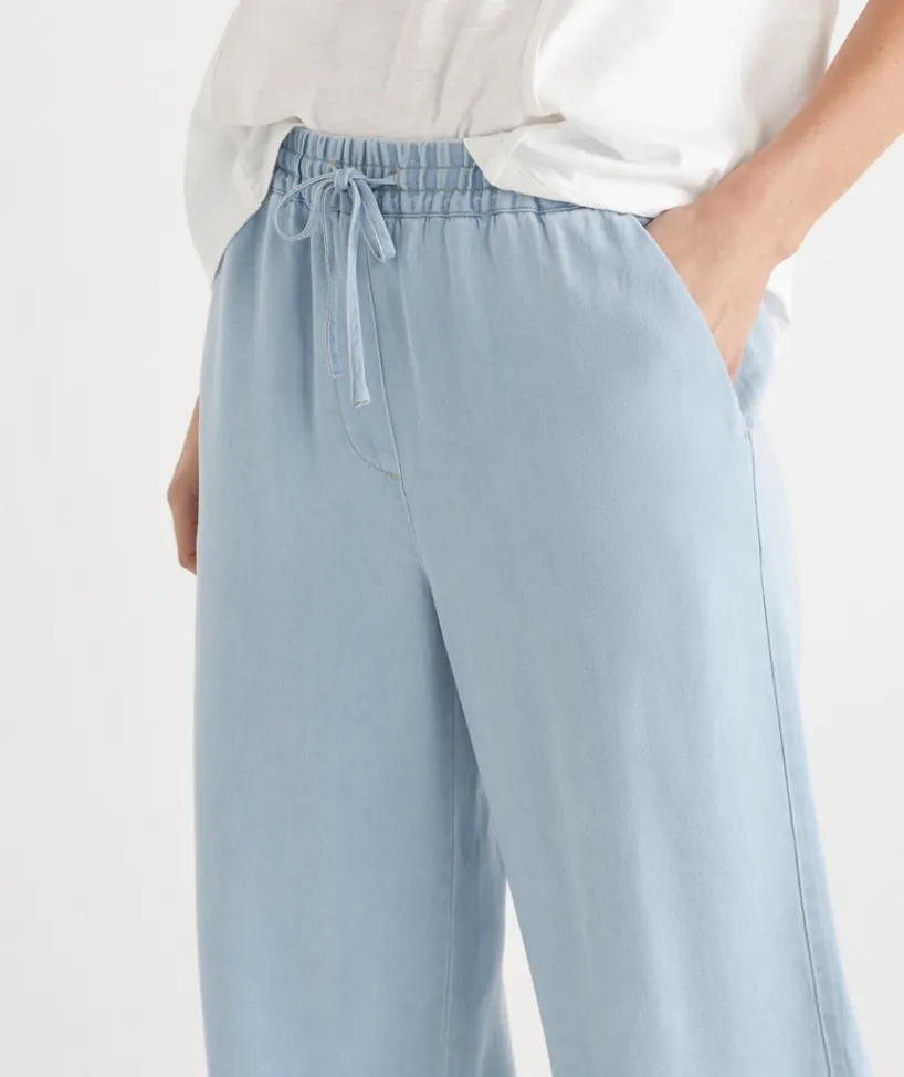 Sussan Pants|Matching Sets>Lyocell Drawstring Wide Leg Pant - LIGHT WASH