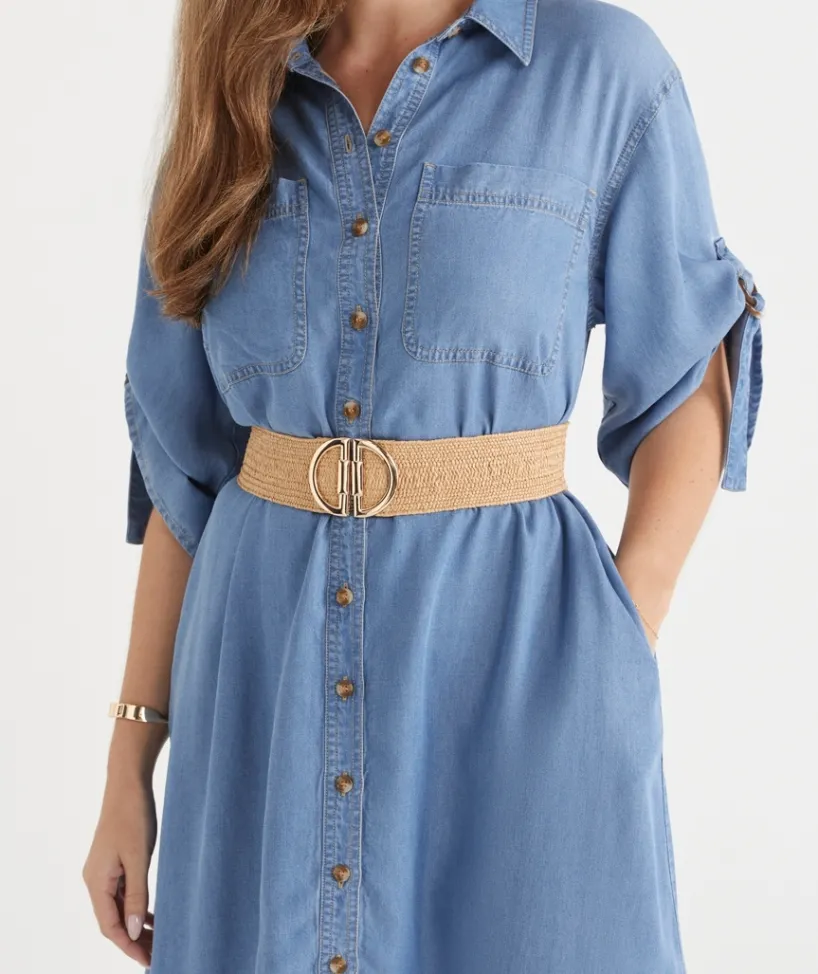 Sussan Belts>Metal D Ring Stretch Belt - NATURAL