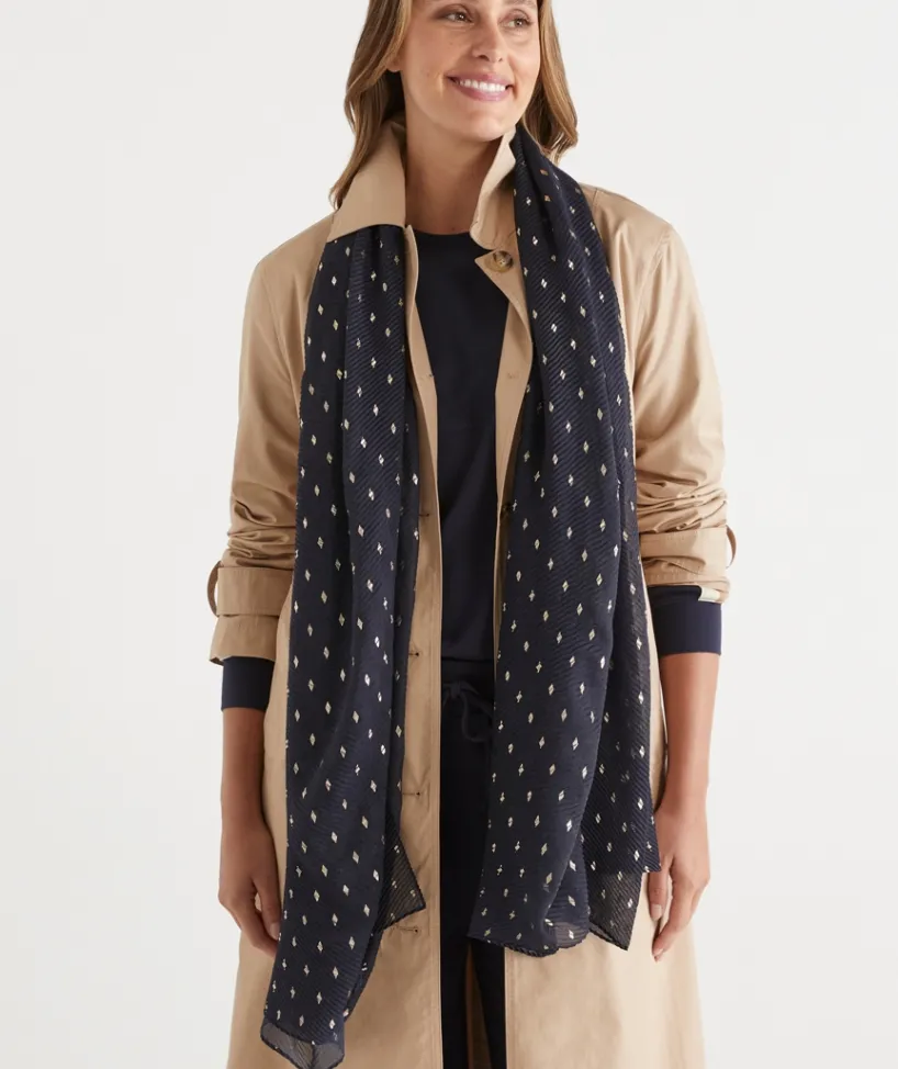 Sussan Knit Accessories|Scarves>Foil Spot Plisse Scarf MIDNIGHT