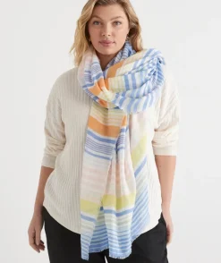 Sussan Scarves>Stripe Frayed Edge Scarf MINERAL