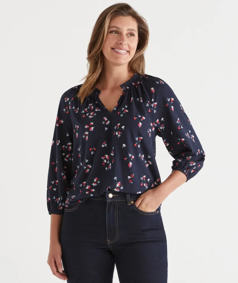 Sussan Tops>Modern Mini Floral Top MIDNIGHT