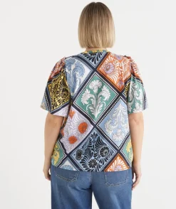 Sussan Tops|Matching Sets>Mosaic Print Short Sleeve Top MULTI