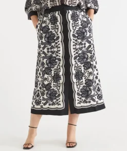 Sussan Matching Sets|Skirts>Noir Bloom Button Midi Skirt BLACK