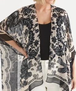 Sussan Wraps & Ponchos>Noir Bloom Serape BLACK