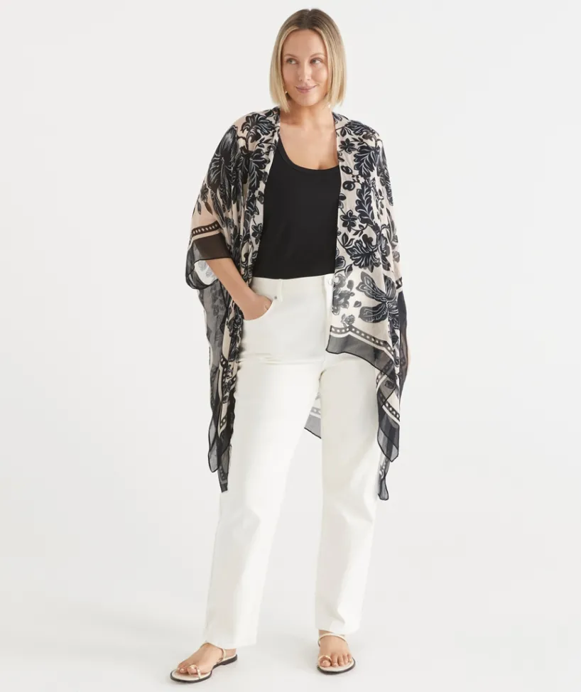 Sussan Wraps & Ponchos>Noir Bloom Serape BLACK