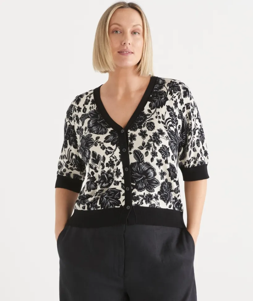 Sussan Tops|Matching Sets>Noir Bloom Short Sleeve Cardigan NATURAL
