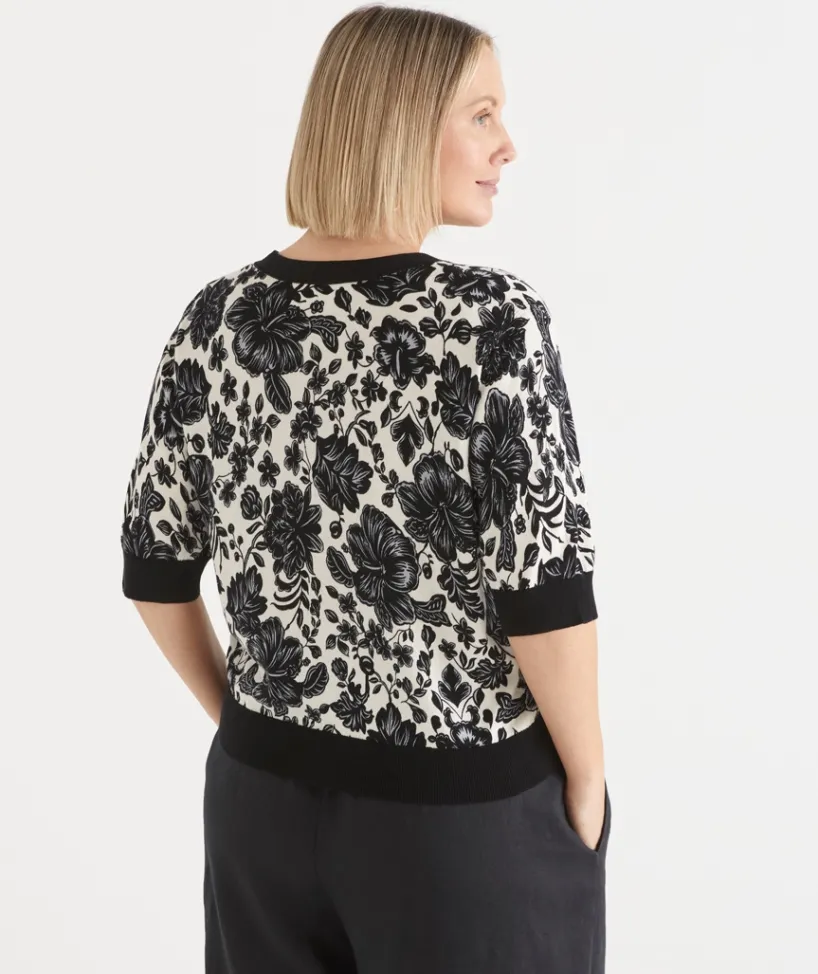 Sussan Tops|Matching Sets>Noir Bloom Short Sleeve Cardigan NATURAL