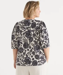 Sussan Tops|Matching Sets>Noir Bloom Short Sleeve Top NATURAL