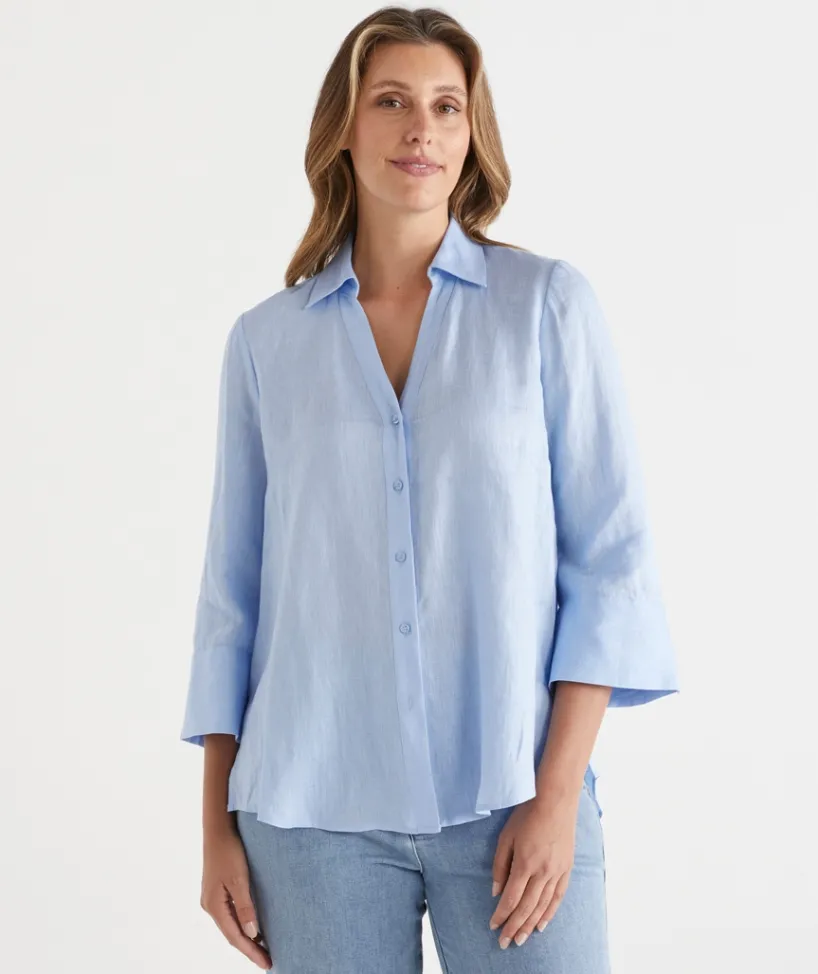 Sussan Tops|Shirts & Blouses>Open Neck Button Up Shirt
