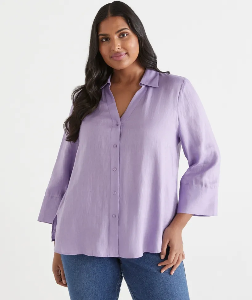 Sussan Tops|Shirts & Blouses>Open Neck Button Up Shirt