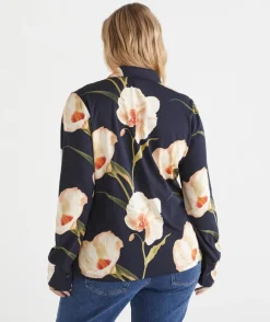 Sussan Tops|Shirts & Blouses>Orchid Floral Long Sleeve Jersey Shirt INK